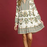 Long Sleeve Block Print Dress