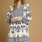 Long Sleeve Block Print Dress