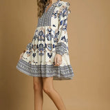 Long Sleeve Block Print Dress