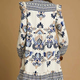 Long Sleeve Block Print Dress