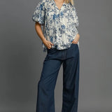 Blue and White Floral Blouse