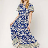 Boho Printed Maxi Dress in Blue