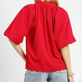 Bubble Sleeve Seersucker Blouse