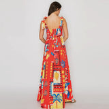 Red Tropical Maxi Dress