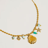 18K Non-Tarnish Green Shell and Star Necklace