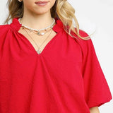Bubble Sleeve Seersucker Blouse