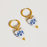 Blue & White Heart Earring 18k Non-Tarnish Gold