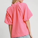 Bubble Sleeve Seersucker Blouse