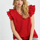 Ruffle Sleeve V-Neck Summer Top