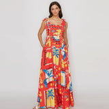 Red Tropical Maxi Dress