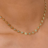 18K Non-Tarnish Blue Daisy Choker Necklace