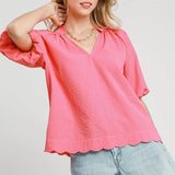 Bubble Sleeve Seersucker Blouse