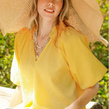 Bubble Sleeve Seersucker Blouse