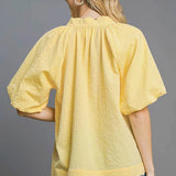 Bubble Sleeve Seersucker Blouse