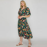 Colorful Black Midi Dress