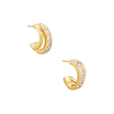 Livy Gold Huggie Earrings in White Crystal