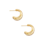Livy Gold Huggie Earrings in White Crystal