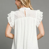 Seersucker Sleeveless Ruffle Top