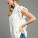 Seersucker Sleeveless Ruffle Top