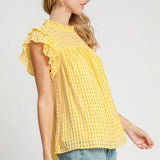 Seersucker Sleeveless Ruffle Top