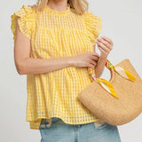 Seersucker Sleeveless Ruffle Top