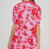 Floral Pink Trim Mini Dress