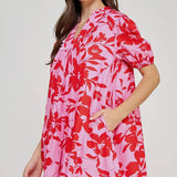 Floral Pink Trim Mini Dress