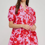 Floral Pink Trim Mini Dress