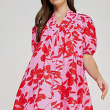 Floral Pink Trim Mini Dress