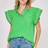 Scalloped Detail Ruffle Top
