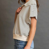 Striped Scallop Collar Top