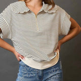 Striped Scallop Collar Top