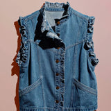 Ruffle Trim Denim Vest