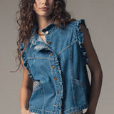 Ruffle Trim Denim Vest