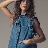 Ruffle Trim Denim Vest